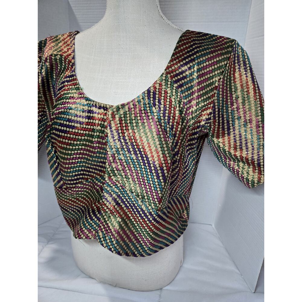 Vtg Retro Boho Sz L Crop Top Shimmering Gold Sparkle Top Handmade Woman Whimsy